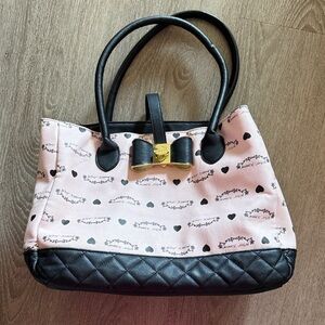 Betsey Johnson Pink and Black Satchel with Gold Accent